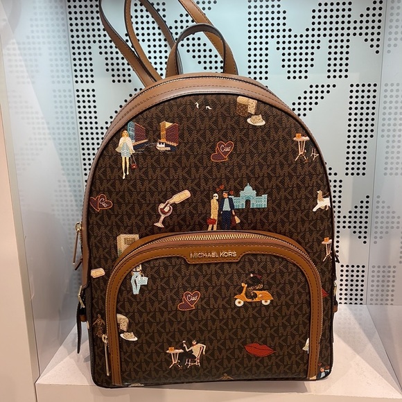 MICHAEL KORS JET SET GIRLS JAYCEE LARGE ZIP POCKET BACKPACK BROWN MULTI COLOR - Picture 8 of 16